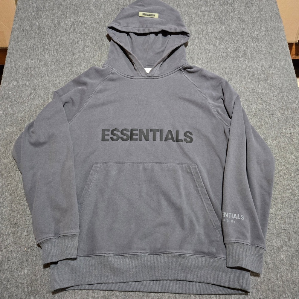Fear of God Essentials Hoodie Mens Large Gray Oversized Pullover Logo FOG